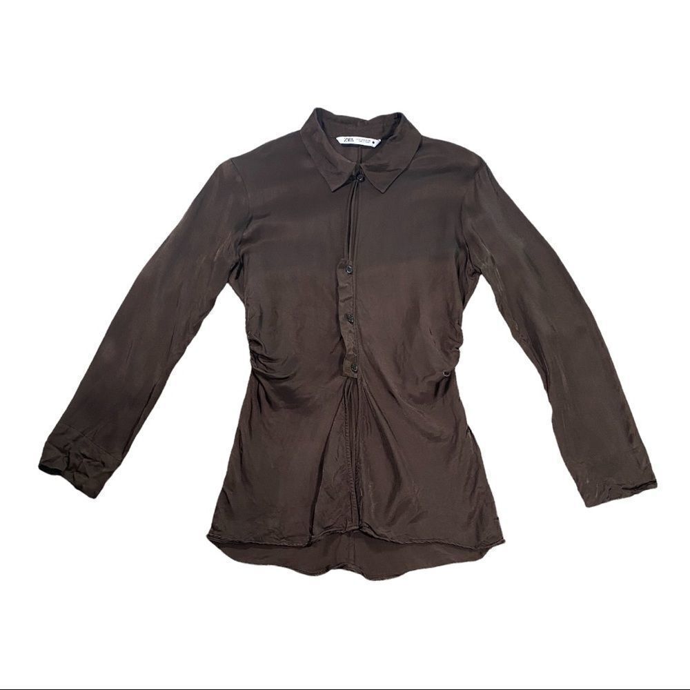 Y2k Zara Small Brown Long Sleeve Button Down Shirt